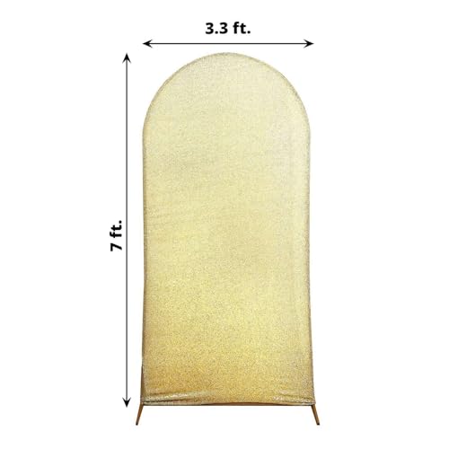 Efavormart 7ft Shiny Champagne Spandex Fit Round Top Backdrop Frame Stand Cover, 2-Sided Metallic Sparkly Wedding Arch Cover - color: Champagne, size: 7 FT
