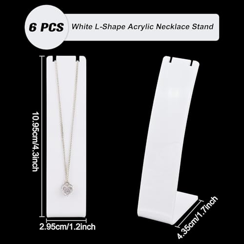 FINGERINSPIRE 6 Pcs Plastic Necklace Stand 4.3 Inch Height, White L-Shape Pendant Display, Mini Jewelry Holder for Earrings, Marketing Showcase, Dangling Slant Back Display