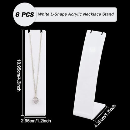 FINGERINSPIRE 6 Pcs Plastic Necklace Stand 4.3 Inch Height, White L-Shape Pendant Display, Mini Jewelry Holder for Earrings, Marketing Showcase, Dangling Slant Back Display