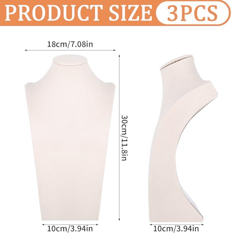 3 Pcs Jewelry Display Busts Velvet Necklace Display Stand Mannequin Holder for Necklace and Pendants Chain Organizer Jewelry Showcase for Selling, Trade Shows and Home Display (Beige)