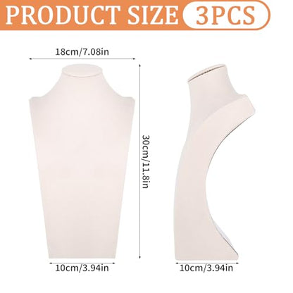 3 Pcs Jewelry Display Busts Velvet Necklace Display Stand Mannequin Holder for Necklace and Pendants Chain Organizer Jewelry Showcase for Selling, Trade Shows and Home Display (Beige)