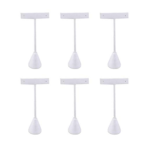 Ikee Design 6 Pcs Set Premium T- Shape Style Earring Display Stand, Earring Stand Jewelry Display for Showroom, Tradeshow, and Showcase, 2 1/2 W x 4 1/2 H in, White Faux Leather - color: White Faux Leather, 4.5" High