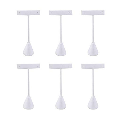 Ikee Design 6 Pcs Set Premium T- Shape Style Earring Display Stand, Earring Stand Jewelry Display for Showroom, Tradeshow, and Showcase, 2 1/2 W x 4 1/2 H in, White Faux Leather - color: White Faux Leather, 4.5" High