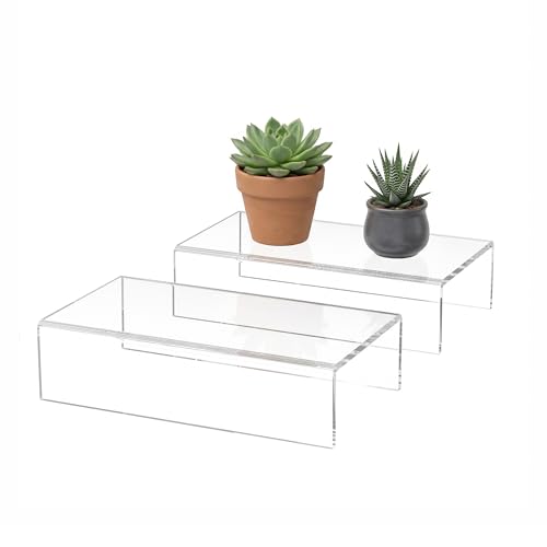 Sezanrpt Acrylic Shelf Riser 8x4.3x2 pack of 2, Clear Display Shelf 12” for Shoes, Glasses, Plants, Home Decors, Perfume, 8x4.3x2 Inch - color: Clear, size: 8x4.3x2 Inch