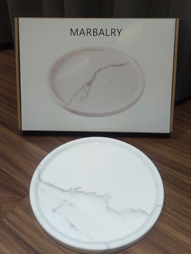 Natural Marble Tray for Home Decor Bathroom Kitchen Vanity Dresser Genuine Marble Storage Tray for Cosmetics/Jewelry Non-Resin/Non-Ceramic 9.8"