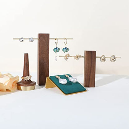Gold earring stands and displays for show, Green velvet earring holders, Jewelry display stands for selling【Green】 - color: Green