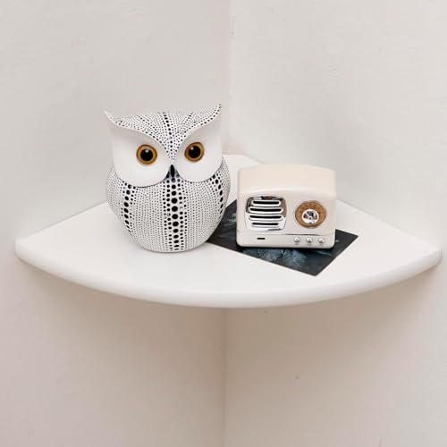Corner Shelf, Solid Oak Wood Floating Corner Shelf Wall Mount Round End Floating Speaker Shelves with Wire Hole for Small Plant Photo Frame for Bedroom Kitchen, Living Room (White, 7.1in) - color: White, size: 7.1in