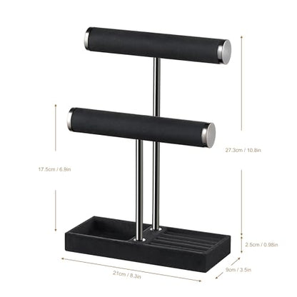 bussdis 2 Tier Bracelet Holder Display - Detachable T Bar Black Velvet Bracelet Holder, Jewelry Holder Organizer for Bracelet, Necklace, Earrings, Rings - color: Black