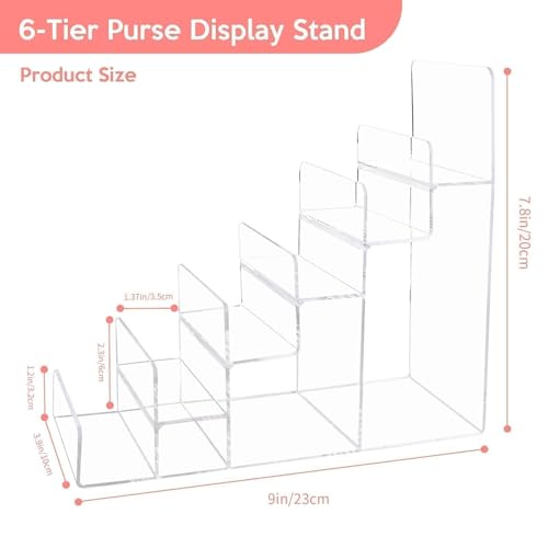 6-Tier Acrylic Purse Display Stand,Clear Wallet Display Organizer Handbag Stand Jewelry Shelf Plastic Perfume Stands Acrylic Shelf Risers Nail Polish Rack for Sunglasses Props Cosmetic Purse Handbag - size: 1PC