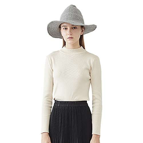 Halloween Witch Hat for Women Wide Brim Foldable Wizard Hat Wool Knit Pointed Cap Cosplay Costume Accessory - color: Light Grey