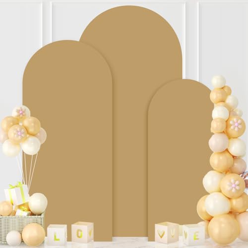 MODFUNS Brown Arch Cover 4&5&6ft Spandex Wedding Arch Covers Set of 3 Khaki Arch Backdrop Stand Covers Double Sided Arch Frame Cover for Wedding Baby Shower Banquet Reception Decoration - color: Khaki, size: 4 FT & 5 FT & 6 FT