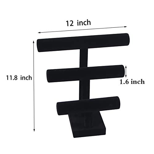 T Bar Bracelet Display Stand,Bracelet Organizer Holder,Jewelry Display Stand, Necklace Bangle Scrunchie Watch Organizer (Black, 3 tier)