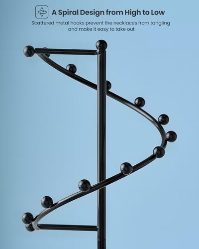 Lolalet Necklace Stand with 11 Hooks, Helix-shaped Jewelry Organizer Metal Rack Long Necklaces Hanging Display Holder Round Base Antique Jewelry Bracelets for Girls Women Wife -Black - color: Black