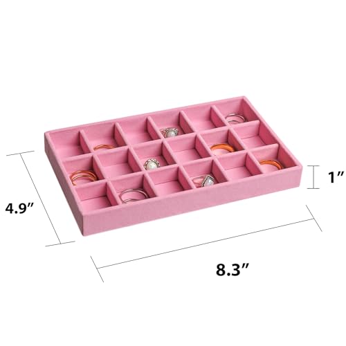 Frebeauty Jewelry Organizer Tray,Stackable Velvet Jewelry Trays,Drawer Inserts Earring Organizer For Women Jewelry Storage Display Case for Rings Stud Necklaces,Set of 4(Pink) - color: Pink, size: Set 4