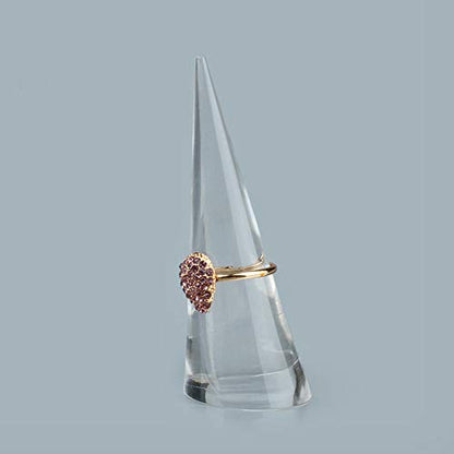 Luzen 2Pcs Acrylic Jewelry Ring Holder - Cone Shape Single Ring Display Stand, Clear