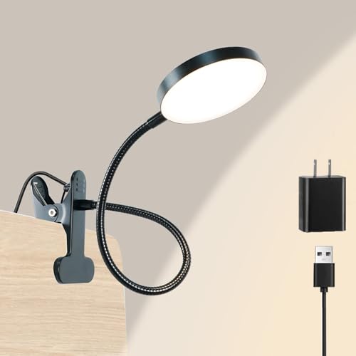 LiFMIRA Desk Lamp, 8W 66 LED Reading Light for Bed, Eye Caring Metal Clip Lamp, 5 Color 10 Brightness Levels, Memory Function, Flexible Desk Lamp, USB Powered, Includes 5V/2A UL Adapter - color: Black