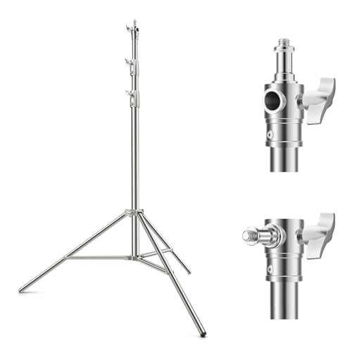 K&F CONCEPT 9.2ft/2.8m Stainless Steel Light Stand, Spring Cushioned Heavy Duty Photography Tripod Stand with 1/4” to 3/8” Universal Screw Adapter for Strobe,LED Video Light,Ring Light,Softbox