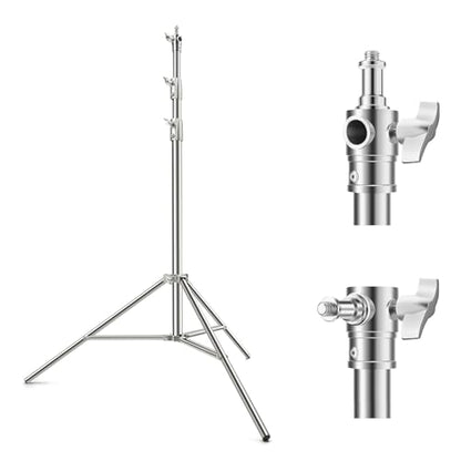 K&F CONCEPT 9.2ft/2.8m Stainless Steel Light Stand, Spring Cushioned Heavy Duty Photography Tripod Stand with 1/4” to 3/8” Universal Screw Adapter for Strobe,LED Video Light,Ring Light,Softbox