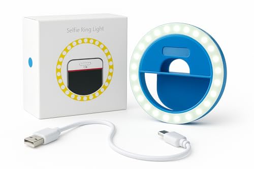 LED Selfie Ring Light with Clip – 3.5 Inch, Rechargeable, Portable for TikTok, YouTube & Zoom – Compatible with All Phones (Blue) - color: Blue