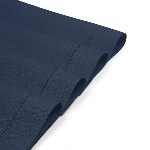 D'Moksha Homes Linen Placemats Set of 4 - Classic Hemstitch Navy Blue Placemats 14 x 19 Inch - 100% Pure Linen Table Mats for Spring - Handcrafted and Machine Washable - color: 02 - Navy Blue