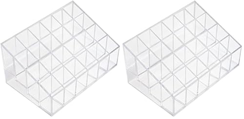 Transparent Cosmetic Makeup Organizer Clear 24 Lattices Lipsticks Cosmetic Lotion Makeup Organizer Storage Display Holder Stand (Pack of 2) - size: 5.75x3.75x1.75 Inch (Pack of 2)