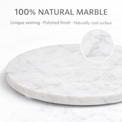 11-Inch Round Marble Cheese Board – Solid White Natural Stone Cutting Board & Charcuterie Serving Tray with Non-Slip Feet, 0.5” Thick, Easy to Clean. - color: White, size: 11"L x 11"W