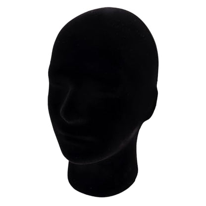 MapofBeauty Black Velvet Foam Mannequin Head Male Display Stand Styrofoam Wig Head (Black)