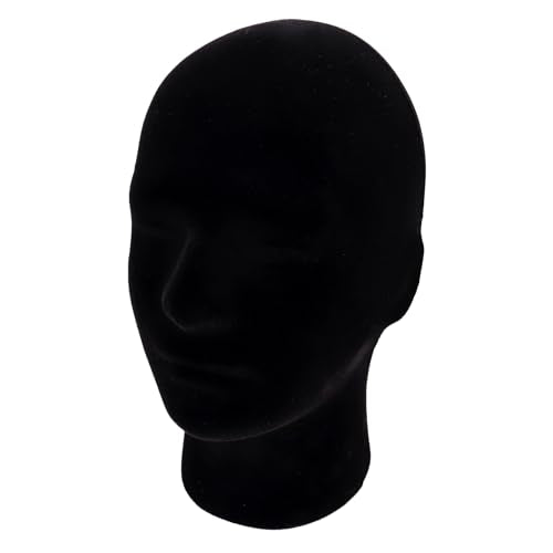 MapofBeauty Black Velvet Foam Mannequin Head Male Display Stand Styrofoam Wig Head (Black)