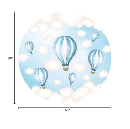 Blue Hot Air Balloon Round Backdrop Cover 5x5ft Polyester Fantasy Cartoon Fairy Tale World Blue Sky White Clouds Sky Adventure Photo Background Kids Boys Baby Shower Birthday Party Props - color: Blue01, size: 5x5ft-Diameter