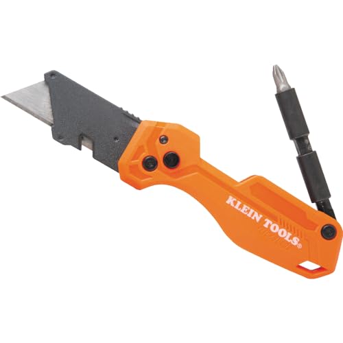 Klein Tools 44304 Folding FLICKBLADE Utility Knife, Compact, Removable Impact Driver, 1/4-Inch Nut Driver and #2 Phillips Bit - style: Flickblade w/ Driver
