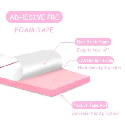 Double Sided Foam Tape Pre Cut 3/4 X 1/2 Inch EVA Foam Adhesive Squares Roll with Acrylic Storage Box 3D Foam Squares for Crafts Arts Sewing DIY Office Supplies (Tape+Box, Pink) - color: Pink, style: Tape+Box
