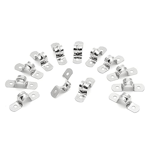 50Pcs 15/32 Inch(0.47 inch) Stainless Steel Conduit Clamps, Two Hole Strap U Bracket Rigid Pipe Strap Metal U Clamp Conduit Strap Tension Clips U-tube Clamp Heavy Duty - size: 15/32" / 11.8mm