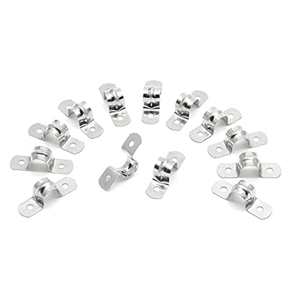 50Pcs 15/32 Inch(0.47 inch) Stainless Steel Conduit Clamps, Two Hole Strap U Bracket Rigid Pipe Strap Metal U Clamp Conduit Strap Tension Clips U-tube Clamp Heavy Duty - size: 15/32" / 11.8mm