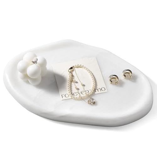 Koville Luxurious White Marble Vanity Tray, Cloud Shape Serving Stone Key Tray for Home Decor, 10" x 7" Marble Storage Trays for Bathroom, Stone Plate Holder for Perfume, Candle and Jewelry - color: White