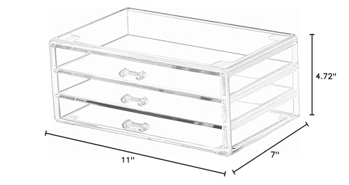 Cq acrylic 1 Pack Clear Acrylic Drawer Organizer Countertop,Stackable 3 Drawers Makeup Storage,Cute Cube Make Up Organizer for Dresser Hair Clip,Beauty Product Desk and Bathroom Organizers and Storage