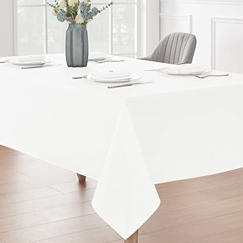 Veblandy 2 Pack Rectangle Tablecloth, 52x70 inch, Water Resistant Wrinkle Free Linen Textured Table Cloth Washable, Decorative Fabric Table Cover for Dining, Party and Camping, White - color: White, size: 52" x 70" (Rectangular)