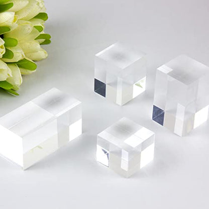Clear Polished Acrylic Cube Cylinder Round Photo Props, Transparent Solid Acrylic Display Blocks for Photography Boutique Jewelry Cosmetic Crafts Closet Show, 4 Pcs (Transparent Cube) - color: Transparent Cube