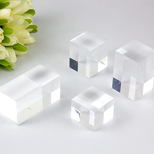 Clear Polished Acrylic Cube Cylinder Round Photo Props, Transparent Solid Acrylic Display Blocks for Photography Boutique Jewelry Cosmetic Crafts Closet Show, 4 Pcs (Transparent Cube) - color: Transparent Cube