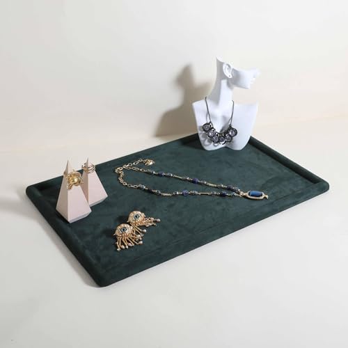 Gemehou velvet Jewerly display tray, Top Microfiber Jewelry storage organizer plate, Empty Jewelry showcase tray for Necklace Bracelet Ring Earring Watch (Green-Large, 17.7 x 11.8 in) - color: Green, size: Large