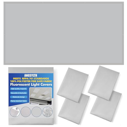 ANGSYLTH 4 Pcs Fluorescent Light Covers with Flame Retardant Certificate - Classroom, Office 4 x 2 Feet 40 Magnetic Covers for Ceiling Lights Filters (Light Gray) - color: Light Gray