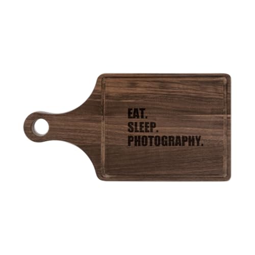 3dRose Eat Sleep Photography - gift for photographer shooting fans black text Paddle with drip ring 13.5x7 Walnut Cutting Board - color: Walnut