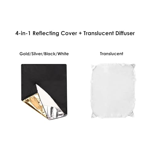 Photography Light Reflector Flag Kit, 35x47inches/90x120cm, 4-in-1 Gold/Silver/Black/White Diffuser and Translucent Diffuser, Foldable Stainless Steel Frame