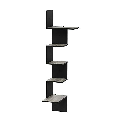 Furinno Rossi Wall Mounted Shelves, 5-Tier Rectangle, French Oak Grey/Black - color: French Oak Grey/Black, style: 5-Tier Square