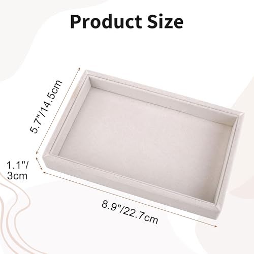 2 Pcs 9" x 5.7" Velvet Jewelry Tray Jewelry Display Tray, Stackable Empty Plate Trays for Earrings Necklaces Bracelet Rings Display Showcase - Beige - color: Beige, size: Flat Tray 9"x5.7"