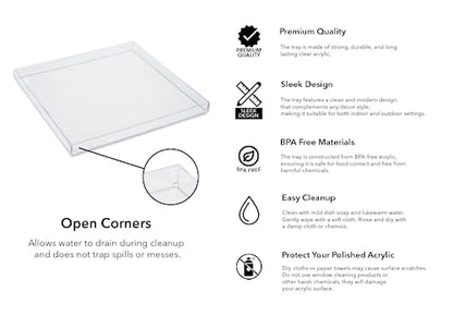 Clear Acrylic Organizer Tray, 12 x 12 Low-Profile Display & Vanity Tray – BPA-Free, Bathroom, Desk, Decor & Serving (Dry Use Only) - Made in USA - size: 12" x 12" x 1"