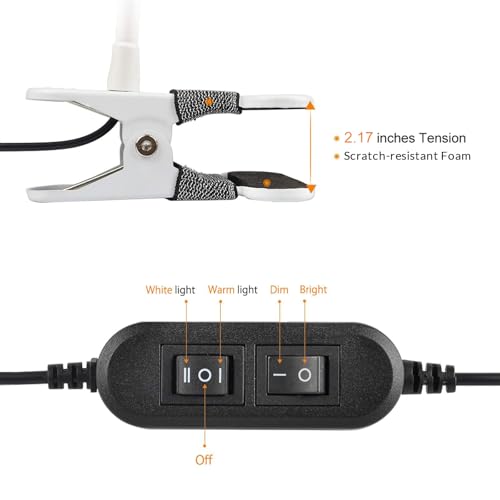 LEPOWER Clip on Light/Reading Lights/Book Light Color Changeable/Night Lights Clip on for Desk, Bed Headboard and Computers, Adapter Included (White) - color: White