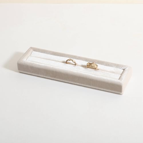 Velvet Ring Storage Organizer, Jewelry Display Holder with Slots for Show, Velvet Jewelry Ring Stand for Selling【Beige】 - color: Beige