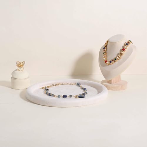 Velvet Jewelry Display Tray, Round Jewelry Organizer Plate, Empty Jewelry Showcase Tray for Necklaces, Bracelets, Rings, Earrings【Beige-Large, 9.8 x 9.8 in 】 - color: Beige, size: 9.8 x 9.8 in