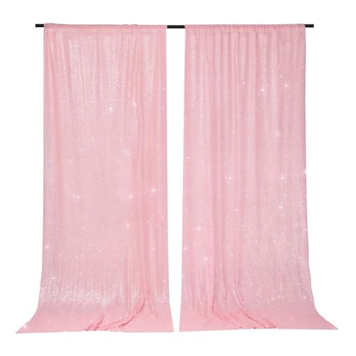 PartyDelight Pink Sequin Backdrop Curtains 2 Panels 5Ft x 10Ft Photograph Back Drop Wedding Curtain Special Events - color: Pink, size: 60"W x 120"L (Pack of 2)