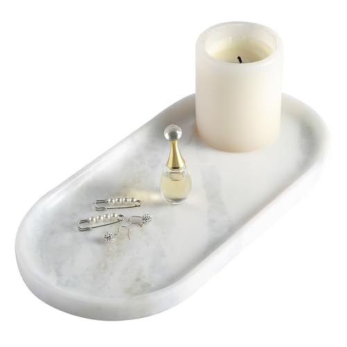 Koville African Natural Marble Decorative Tray, 12"x6" - Countertop Organizer, Catchall Tray for Perfume, Candles, Jewelry - color: White Marble-namib Fantasy, size: 12" x 6" x 0.8"